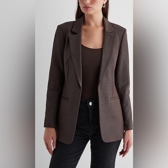 Express Gray Blazer Hip Length Tailored Fit Notched Lapels Blazers